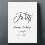 40th forty letterbirthday add name date year gray plaque<br><div class="desc">editable design</div>