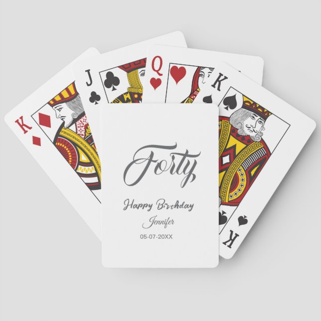 40th forty letterbirthday add name date year gray  playing cards (Back)