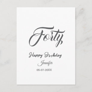 40th forty letterbirthday add name date year gray  postcard