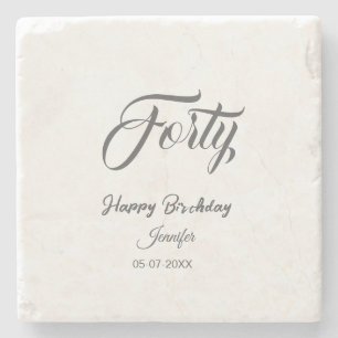 40th forty letterbirthday add name date year gray  stone coaster