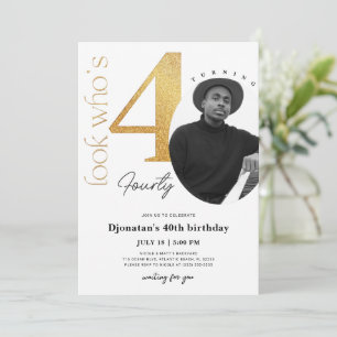 40th Gold Birthday Invitation with Photo
