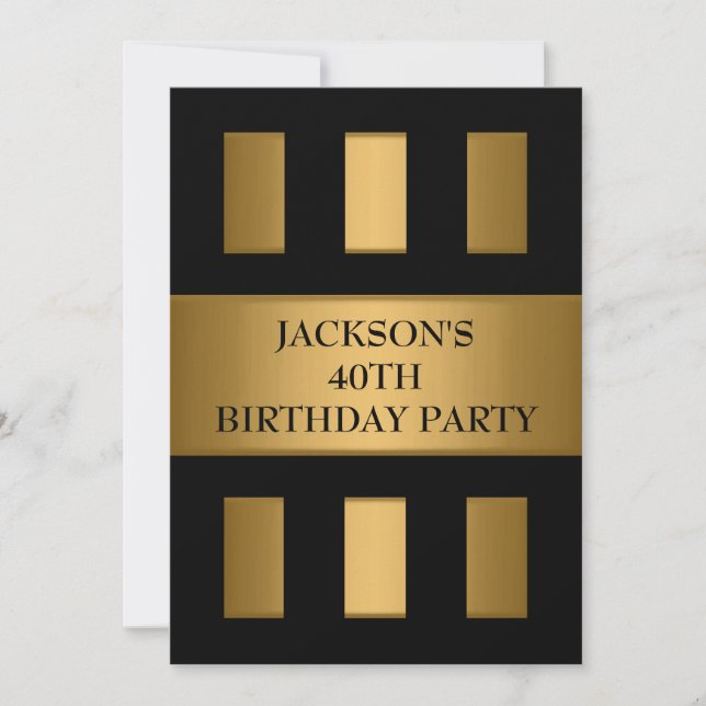 40th Gold Bronze Black Block Stripes Party Invitation (Front)