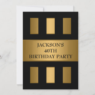 40th Gold Bronze Black Block Stripes Party Invitation