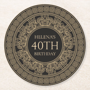 40th Greek Birthday Party with custom colours Round Paper Coaster