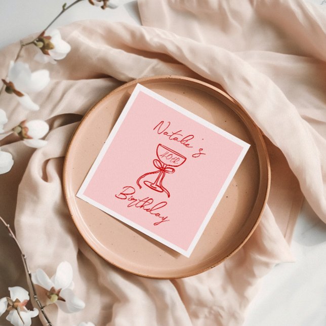 40th Hand Drawn Champagne Glass Fun Birthday Party Napkin (Creator Uploaded)