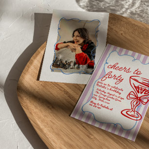 40th Hand Drawn Colourful Champagne Photo Birthday Invitation