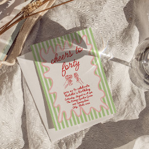 40th Hand Drawn Colourful Stripes Forty Birthday Invitation
