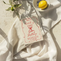 40th Hand Drawn Red Bow Champagne Glass Birthday