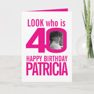 40th Happy Birthday 2 photos white pink Card