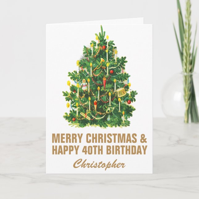 40th Happy Birthday and Merry Christmas Tree Card (Front)