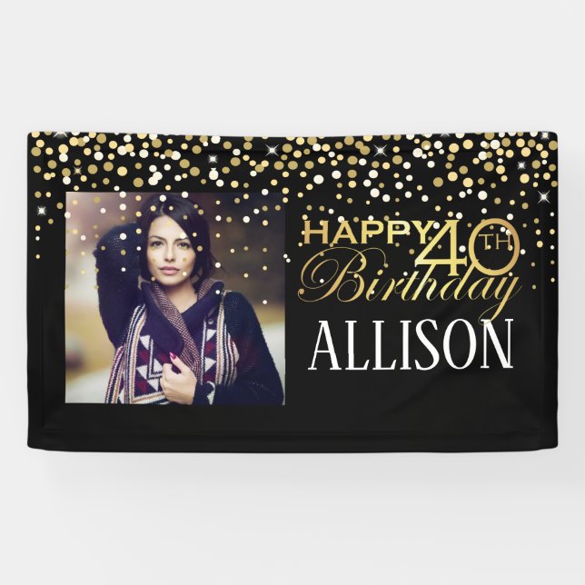 40th Happy Birthday design with golden confetti Banner (Horizontal)