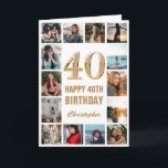 40th Happy Birthday Gold and White Photo Collage Card<br><div class="desc">40th Happy Birthday Gold and White Photo Collage Birthday Card. For further customisation,  please click the "Customise it" button and use our design tool to modify this template.</div>