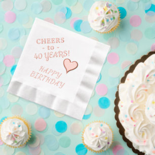 40th Happy Birthday Heart Name Any Age Foil Napkins