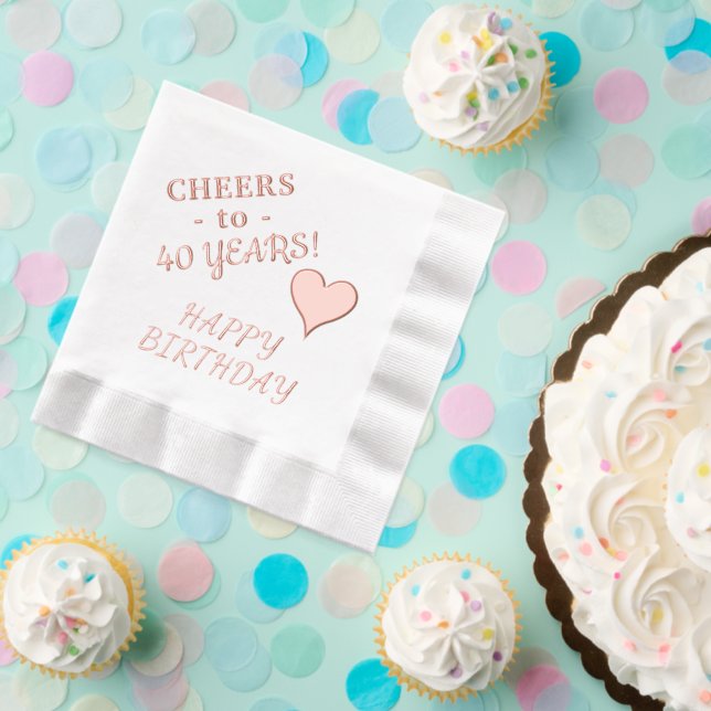 40th Happy Birthday Heart Name Any Age Foil Napkins (Insitu (Party))