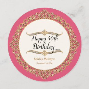 40th Happy Birthday Party Celebration Round Invite