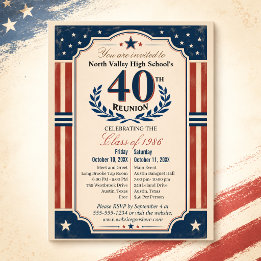 40th High School Class Reunion Americana Red White Postcard