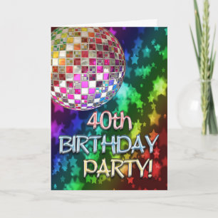 40th invitation with disco ball and rainbow stars
