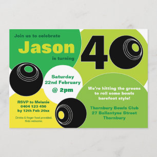 40th Lawn Bowls Barefoot Bowling Birthday Invitation