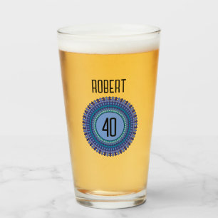 40th Mandala Men's Birthday Party Name Age Gift Glass