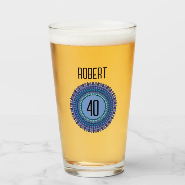 40th Mandala Men's Birthday Party Name Age Gift Glass (Front Filled)