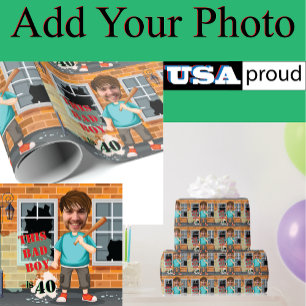 40th Men’s Birthday 🎁 Funny Bad Boy Portrait Wrapping Paper