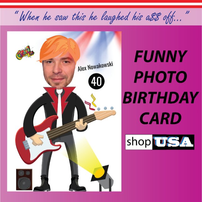 40th Mens 🎸🤣 Rockstar Birthday Guitar Funky Fun  (Creator Uploaded)