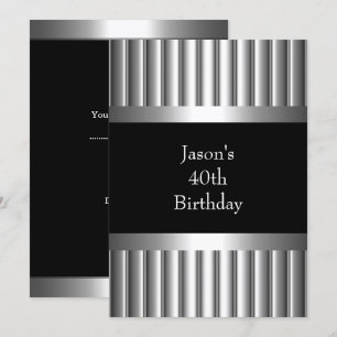 40th Metal Chrome Black White Style Silver Mens Invitation