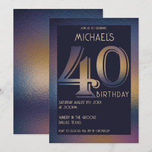 40th modern dark purple and gold birthday invitation