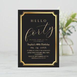 40th Modern & Minimal Black Birthday Party Invitation