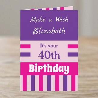 40th name pink purple birthday card