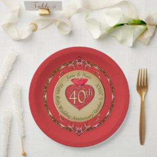 40th or 15th Ruby Wedding Anniversary Paper Plate