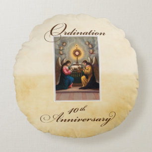 40th Ordination Anniversary Angels at Altar Round Cushion