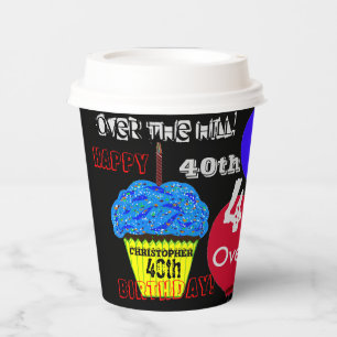 40th Over the Hill Blue Cupcake Balloons Paper Cups