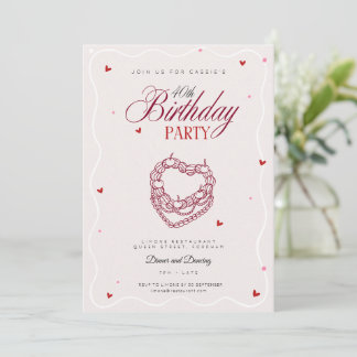 40th Party Invitation Retro Vintage Heart Cake 