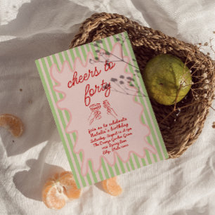 40th Pink Drawn Colorful Stripes Forty Birthday Invitation