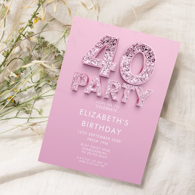 40th Pink Sparkle Birthday  Invitation (Creator Uploaded)