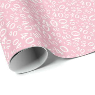 40th Pink/White Birthday Random Number 40 Pattern Wrapping Paper