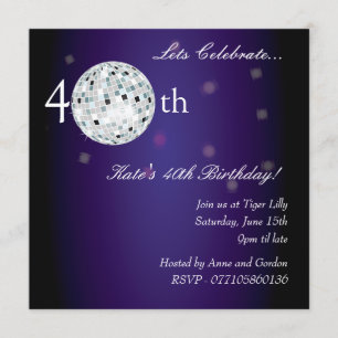 40th Purple Disco Ball Party Invitation