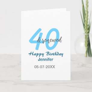 40th & renewed birthday name date blue bold number card