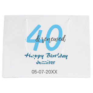 40th & renewed birthday name date blue bold number large gift bag