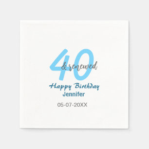 40th & renewed birthday name date blue bold number napkin