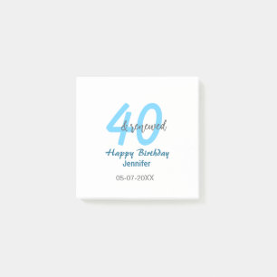 40th & renewed birthday name date blue bold number post-it notes