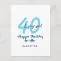 40th & renewed birthday name date blue bold number