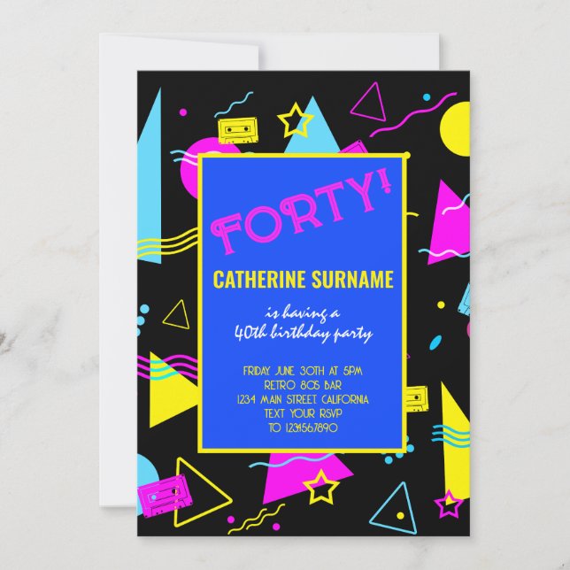 40th Retro Colourful Birthday Celebration Invitation (Front)