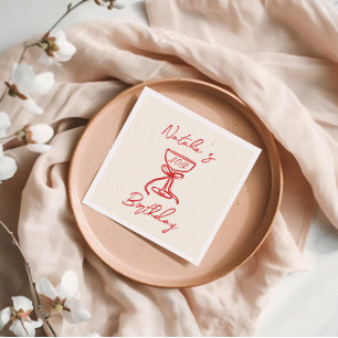 40th Retro Hand Drawn Bow Champagne Glass Birthday Napkin