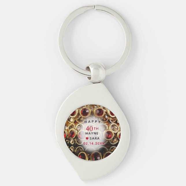 40th Ruby and Gold Jewel Wedding Anniversary  Key Ring (Front)
