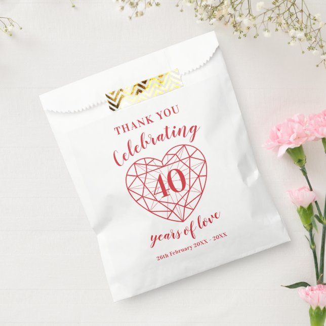 40th Ruby Anniversary 40 years personalised Favour Favour Bags (Sealed)