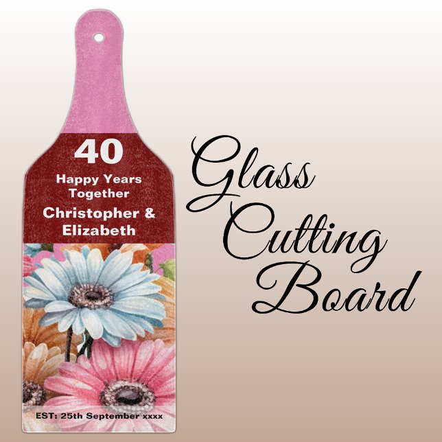 40th ruby anniversary floral pink cutting board (Creator Uploaded)