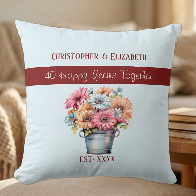40th ruby anniversary flowers blue cushion (Creator Uploaded)
