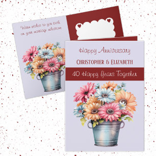 40th Ruby Anniversary flowers burgundy purple Card